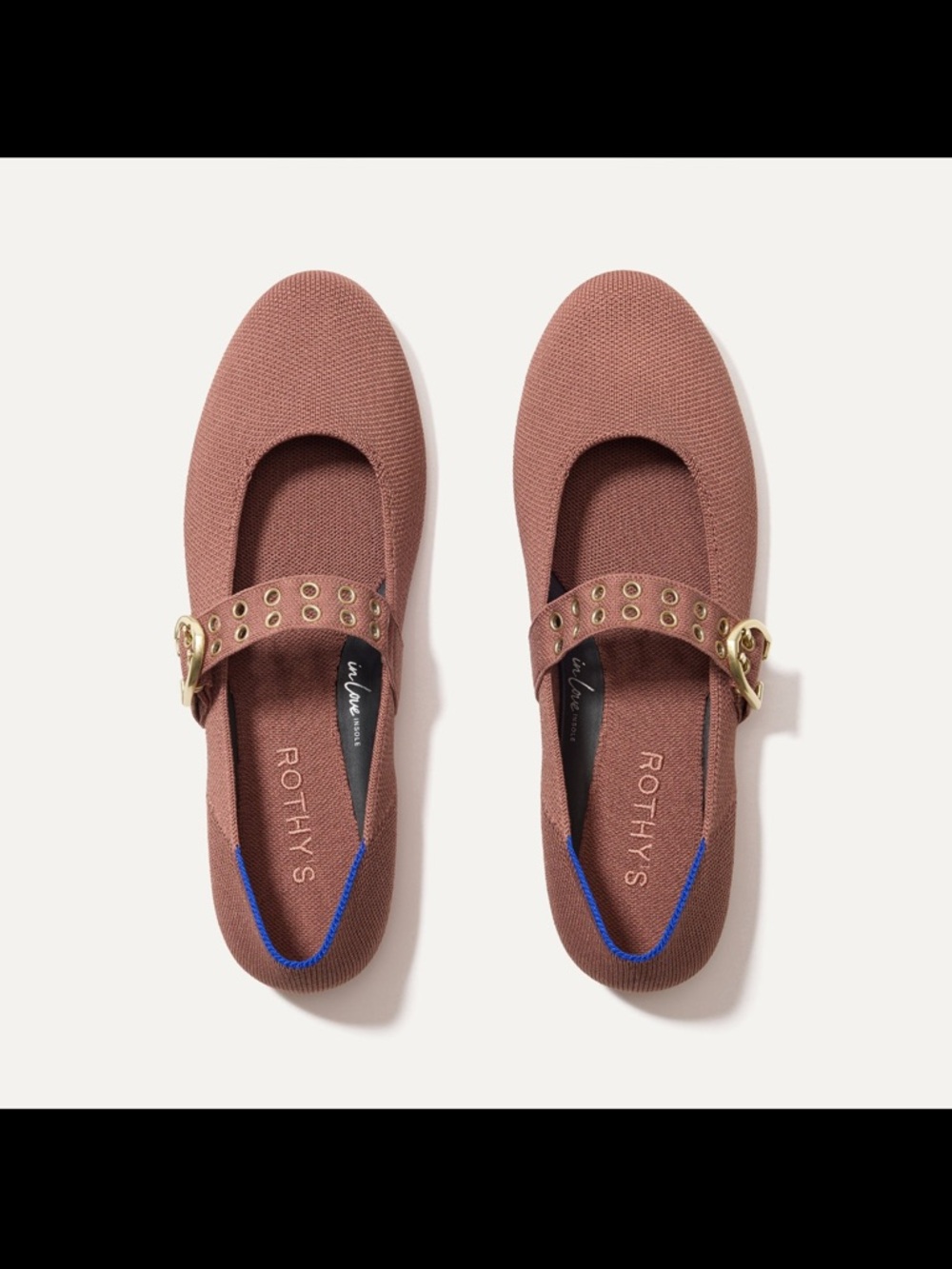 Rothy's Chestnut Brown Knit Mary Jane Flats with Gold Eyelets - Picture 7 of 7